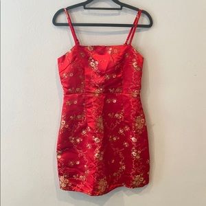 Gold Flower Patterned Mini Dress